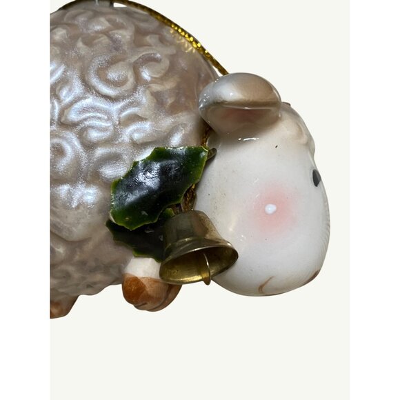 Handcrafted Ceramic Sheep Ornament With Golden Bell and Hanging Cord - Picture 7 of 10
